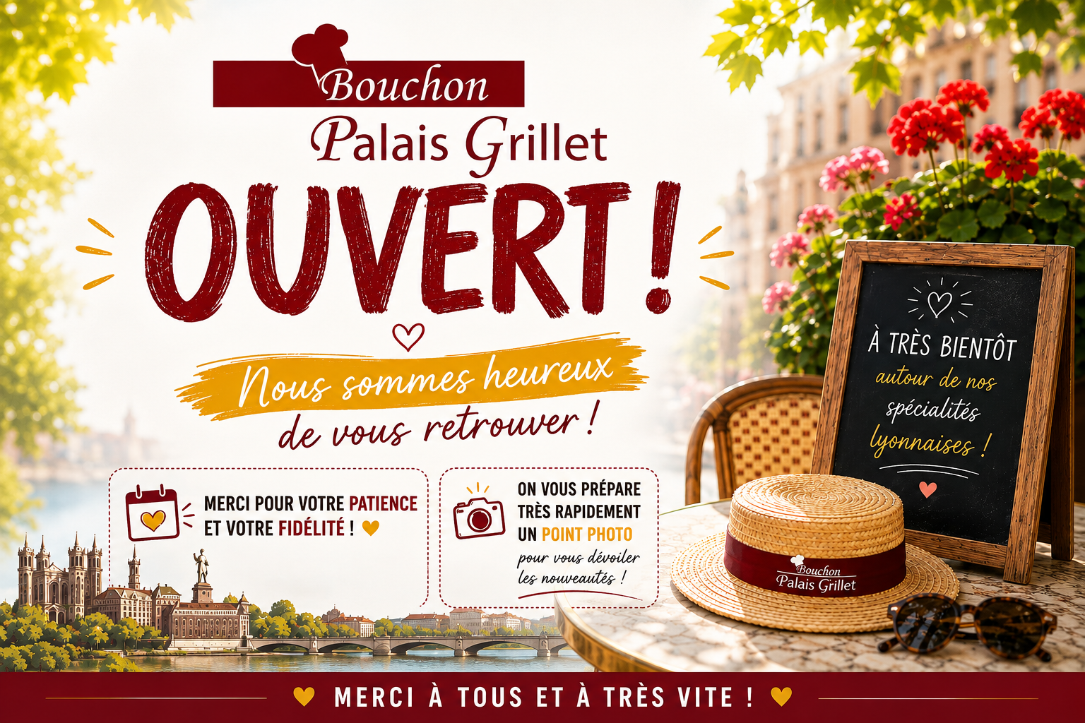 Le Bouchon Palais Grillet rouvre ses portes : nous sommes heureux de vous retrouver !